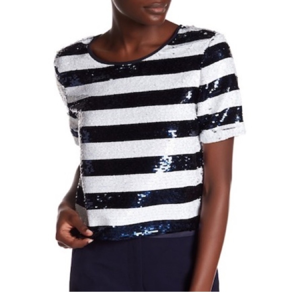 Sandro striped sequin blouse navy/white Size XS/S Elegant Chic Nautical - Picture 4 of 14